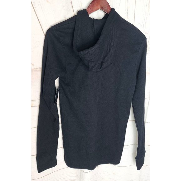 Restricted Logo Embroidered Black Long Sleeve Hooded Sweatshirt, Small - Picture 2 of 15